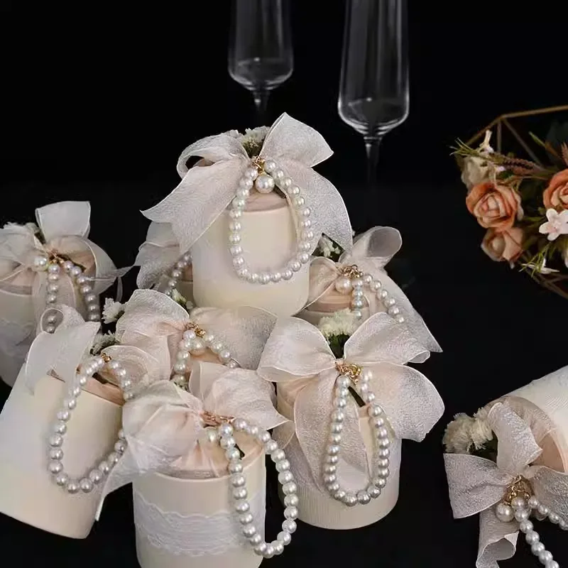 

10 шт., ручная цилиндрическая подарочная коробка с жемчугом, расширенная готовая упаковка конфет, сувениры для свадьбы, детского душа, товары для вечеринок, оптовая продажа