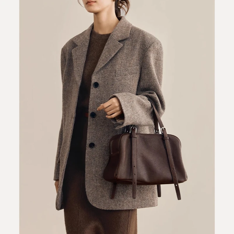 حقيبة بولينج من جلد البقر المدبوغة بالخضراوات من Qiuzhen للنساء مع حقيبة كتف ذات سعة كبيرة وحقيبة حمل #4