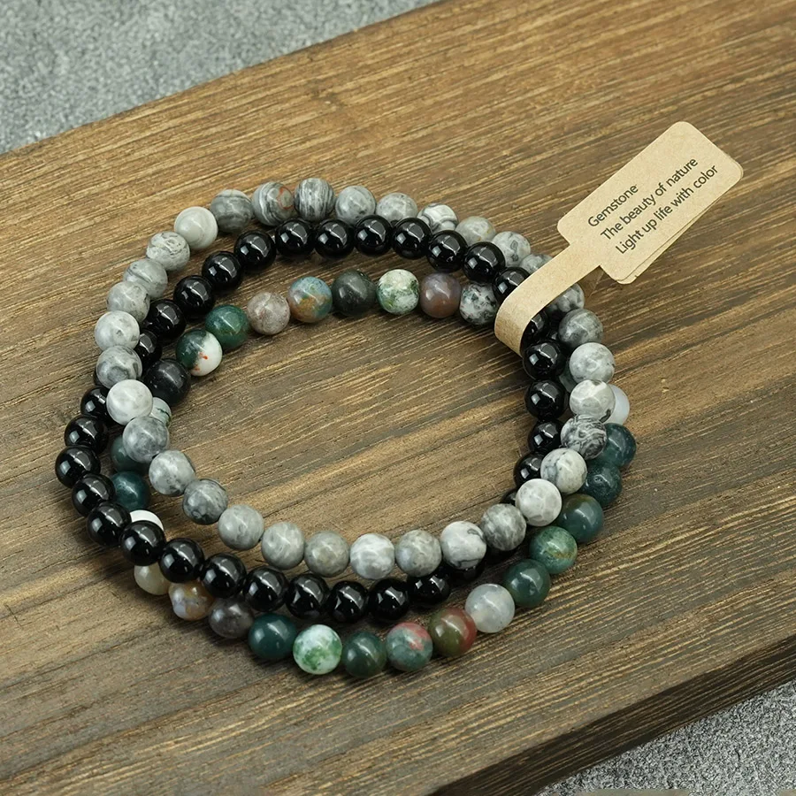 3pcs Natural Stone Bracelet Set for Men Howlite Agate Tiger Eye Stone Stacked Handmade Bead Elastic Gemstone Jewelry Joias