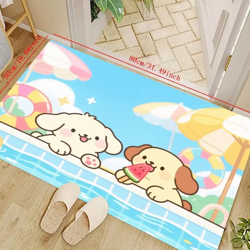 

1 шт., летний коврик для бассейна с милой мультяшной собакой, напольный коврик для щенка в стиле каваи с помпонами и арбузом, нескользящий впитывающий коврик