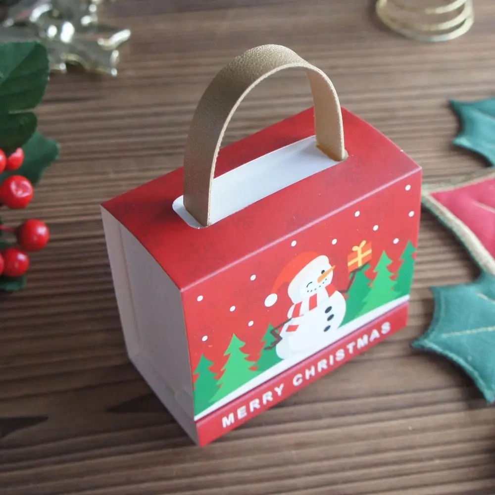 12pcs Christmas Santa Bring Gift Snowman Say Hi Paper Paper Box with Handle Candy Chocolate Gift Packaging Party Favors Decor