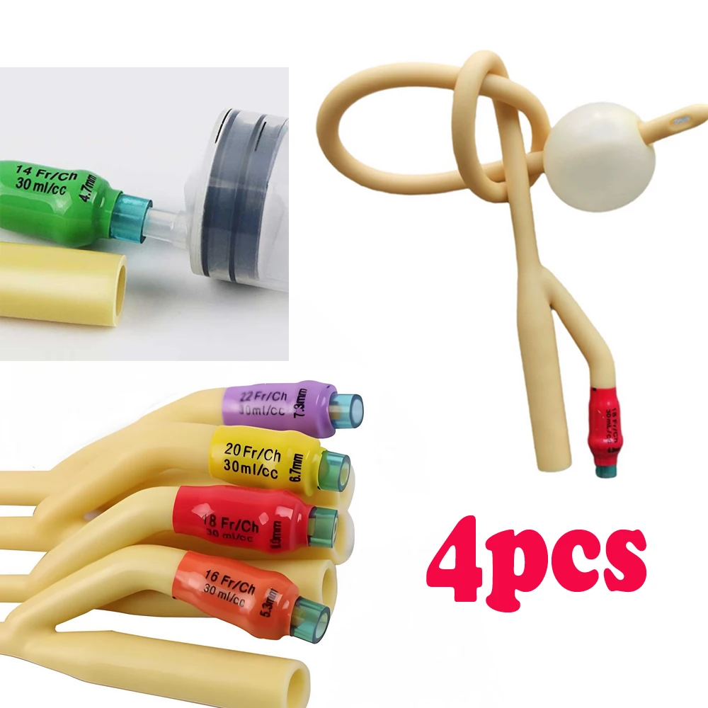 

4pcs 2 Way Latex Catheter Urology Sterile Urethral Catheter Disposable Medical with Valve 8/10/12/14/16/18/20/22FR