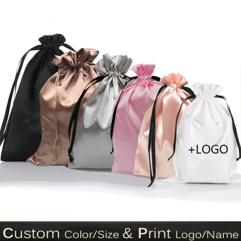 Silk Gift Bag Satin Drawstring Pouch Luxury Hair Jewelry Cosmetic Makeup Cute Cellphone Shoe Storage Packaging Bags for Business