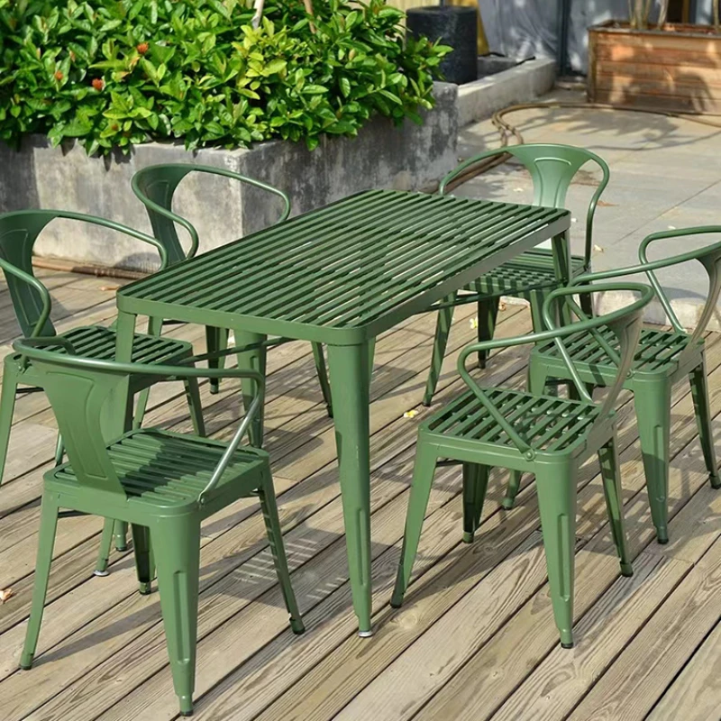 

Villa Courtyard Outdoor Table Leisure Modern Simple Waterproof Table Wrought Iron Rectangular Muebles De Jardin Garden Furniture