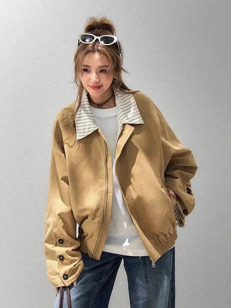 Spring Streetwear Y2K Cargo Jacket Women Loose Hip Hop Striped Patchwork Coat American Casual Harajuku Vintage Long Sleeve Tops