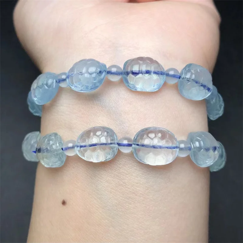 Natural Aquamarine Bracelet Tortoise Shell Bracelet Gemstone Crystal Reiki Healing Gemstone Bracelet Fengshui Jewelry Gift