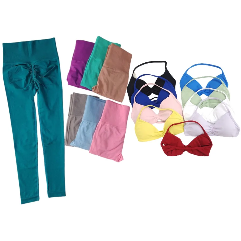 

Европейский и американский спортивный и фитнес-костюм, спортивный бюстгальтер с подвесным воротником, тонкие бретели, спортивный комплект штанов для йоги, подъема бедер