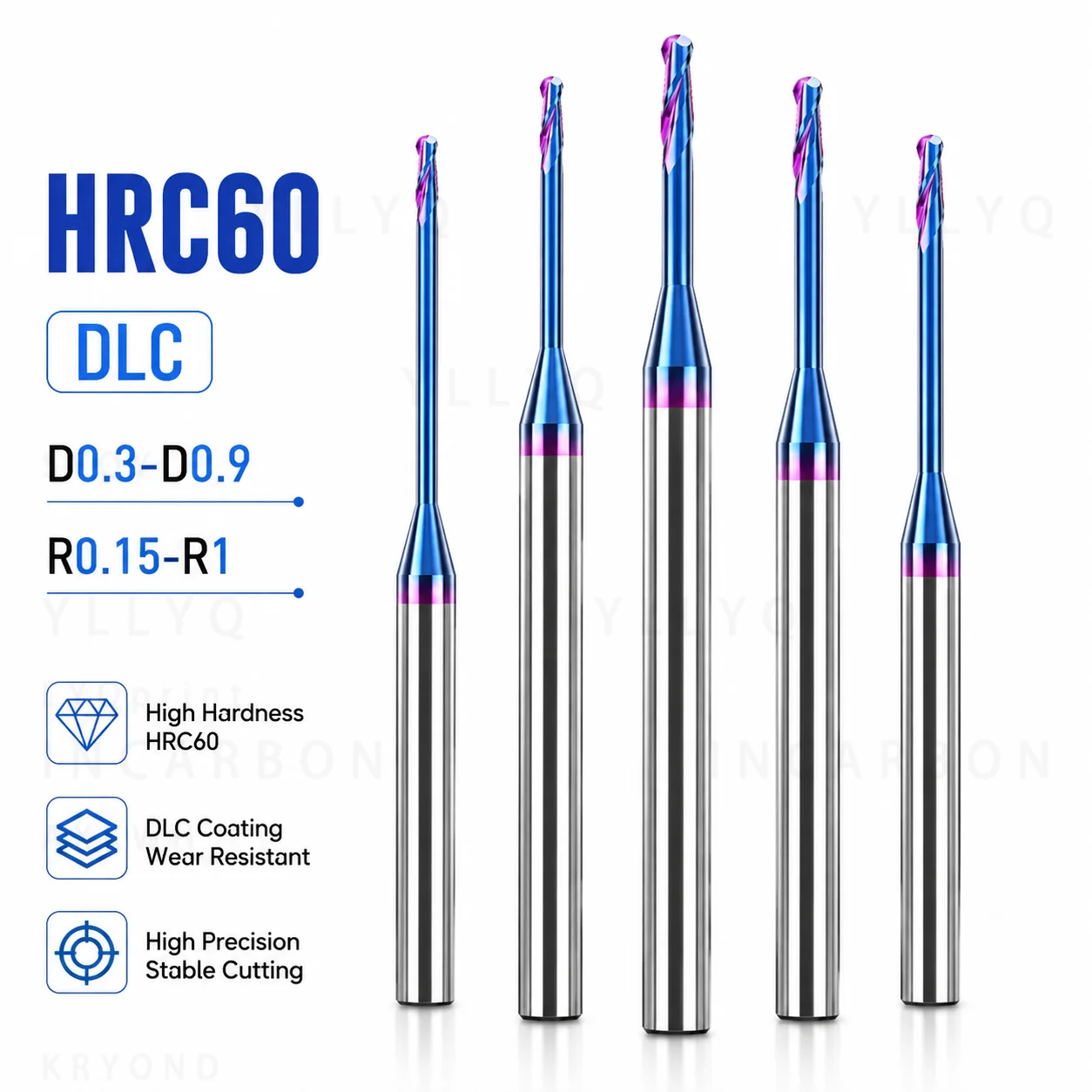 HRC55 HRC65 Steel Deep Groove Milling Cutter D0.1-D0.9 R0.1-R0.15 Carbide Long Neck End Mill CNC Tool