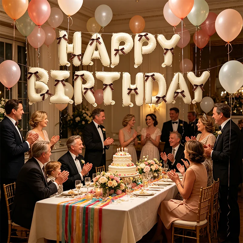 22Pcs Birthday Party Decoration 16inch Milky White Aluminum Film Balloons And Bows Suitable For Birthday Party Decoration