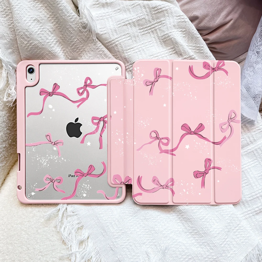 เคส Bow-Pink สำหรับ iPad 11 นิ้ว A16 รุ่นปี 2025 รุ่นที่ 11 / iPad 10.9 นิ้ว รุ่นที่ 10 / 12.9 นิ้ว รุ่นปี 2025 Pro 11 13 M4 2025 Air 4 Air 15