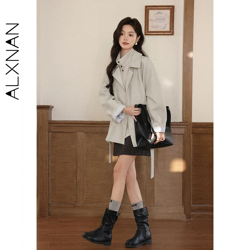 

ALXNAN женский плащ больших размеров, тренд 202, осень-зима, повседневная хлопковая ветровка средней длины, модный пиджак, женский D57565