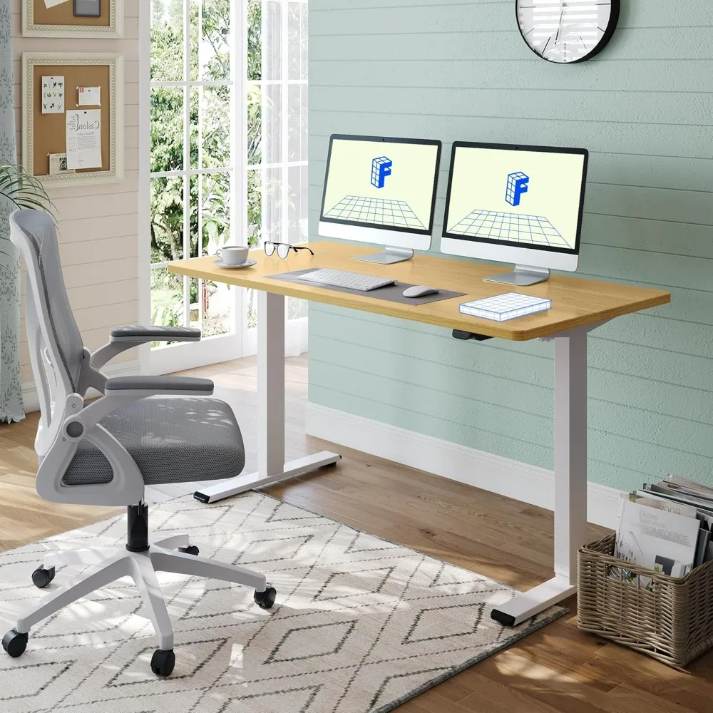 

Office Desk Electric High Standing Full 55 x 28 Inch Desktop Home Office Computer Workstation Sit Up (White Frame Mahogany)