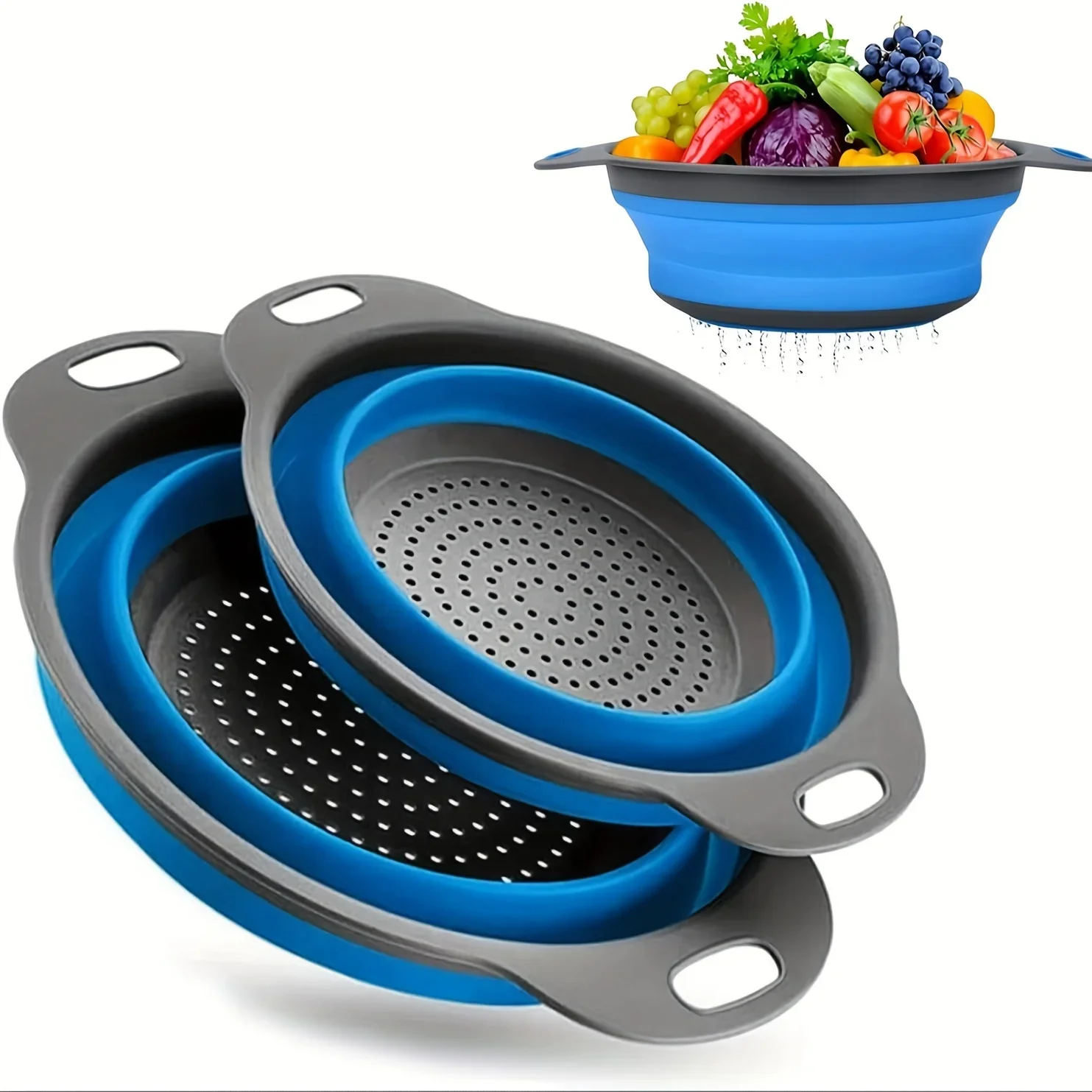 1/2 Piece Circular Blue Silicone Kitchen Drop Funnel Set - Collapsible, Space-Saving, Easy-to-Clean