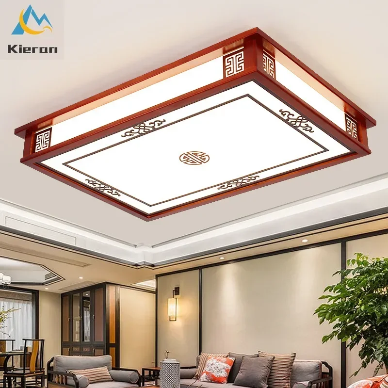 Nordic Modern Solid Wood LED Ceiling Lamp Living Room Bedroom Study KTV Ceiling Light Room Decoration Hollow Carved Ceiling Lamp