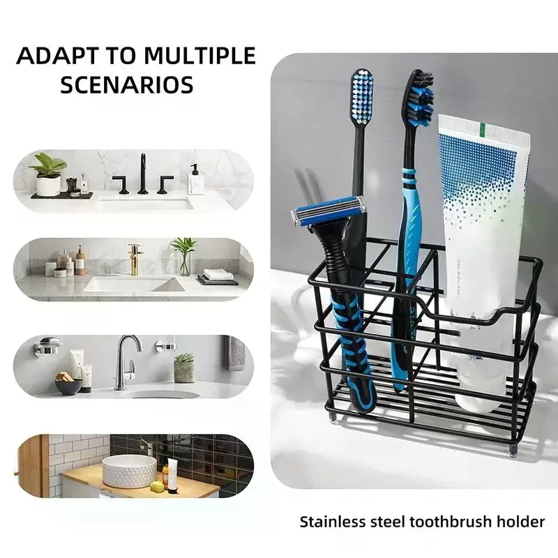 5-Slot Metal Toothbrush Holder- Space-Saving Freestanding Design No Installation