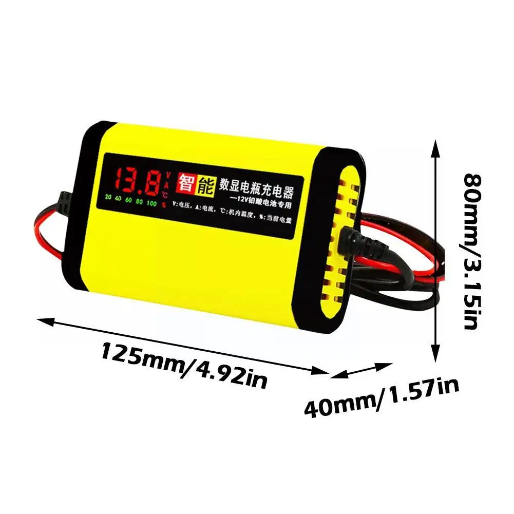 InspecCar-Chargeur de batterie avec affichage LED pour moto, 12V, 12Ah, 14A, plomb-aci, 24, alimentation, court-circuit