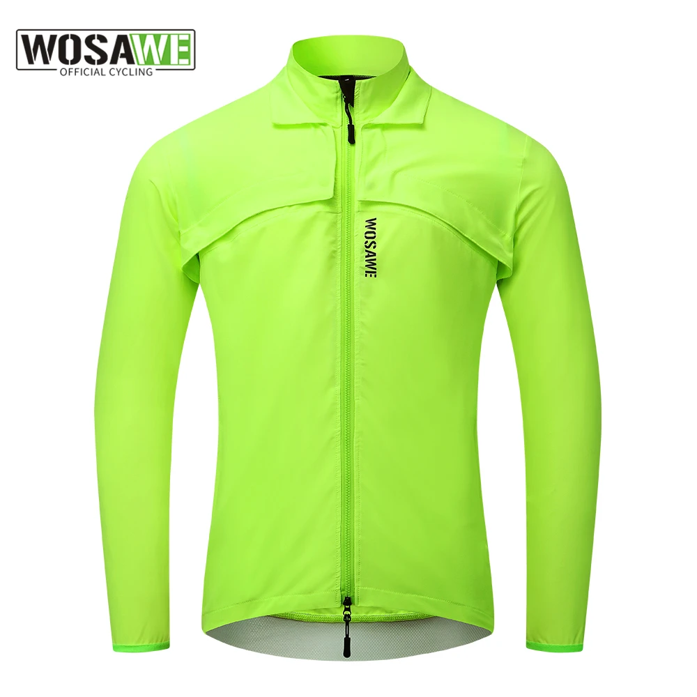 WOSAWE Mens Bike Jacket Long Sleeve Jersey Vest Wind Coat Windbreaker Jacket Windproof Outdoor Sportswear with Removable Sleeves