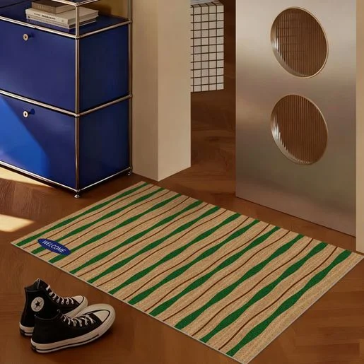 Retro Wavy Stripe Door Mat Non Slip Washable Entry Mat for Vintage Home Decoration