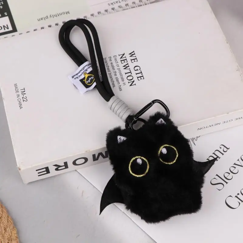 1 stuk 10 cm Ghost Wings Kleine Zwarte Kat Knuffel Pop Hanger Ins Grote Ogen Punk Tas Decoratie Voor Jongen meisje Verjaardagscadeautjes