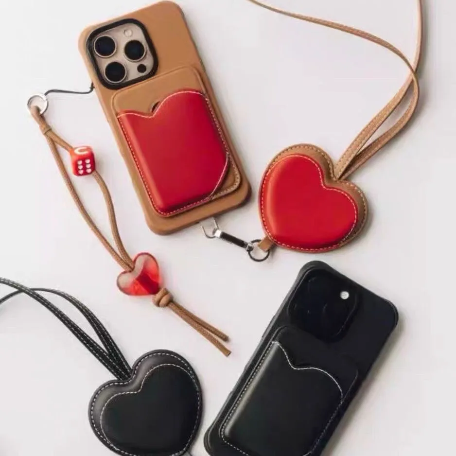 

PU Leather Heart Lanyard Magnetic Card Holder for IPhone Galaxy S Mobile Phone Accessories