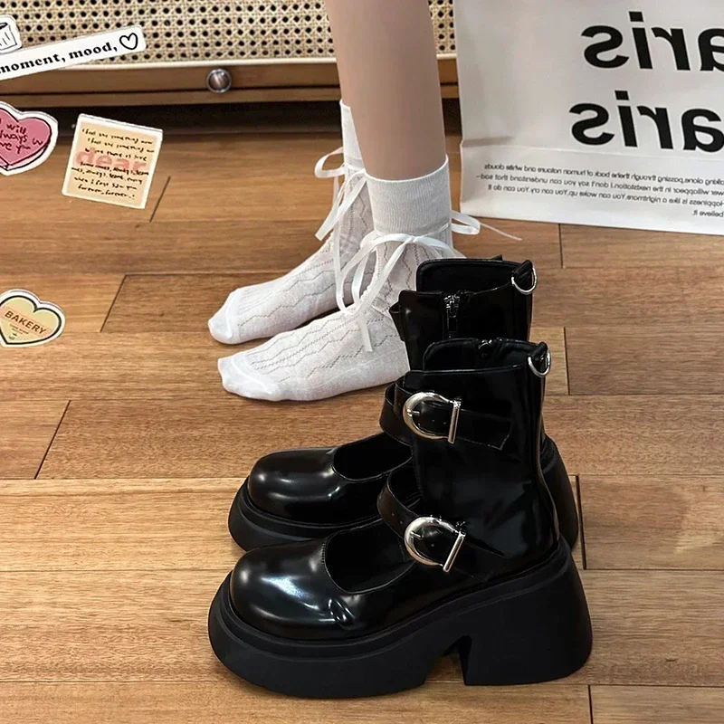 

2023 NEW Hot Sales Winter Ankle Boots Women Shoes Fashion Hollow Out Bukle Square High Heel Shoes Ladies Comfort Short Bootties