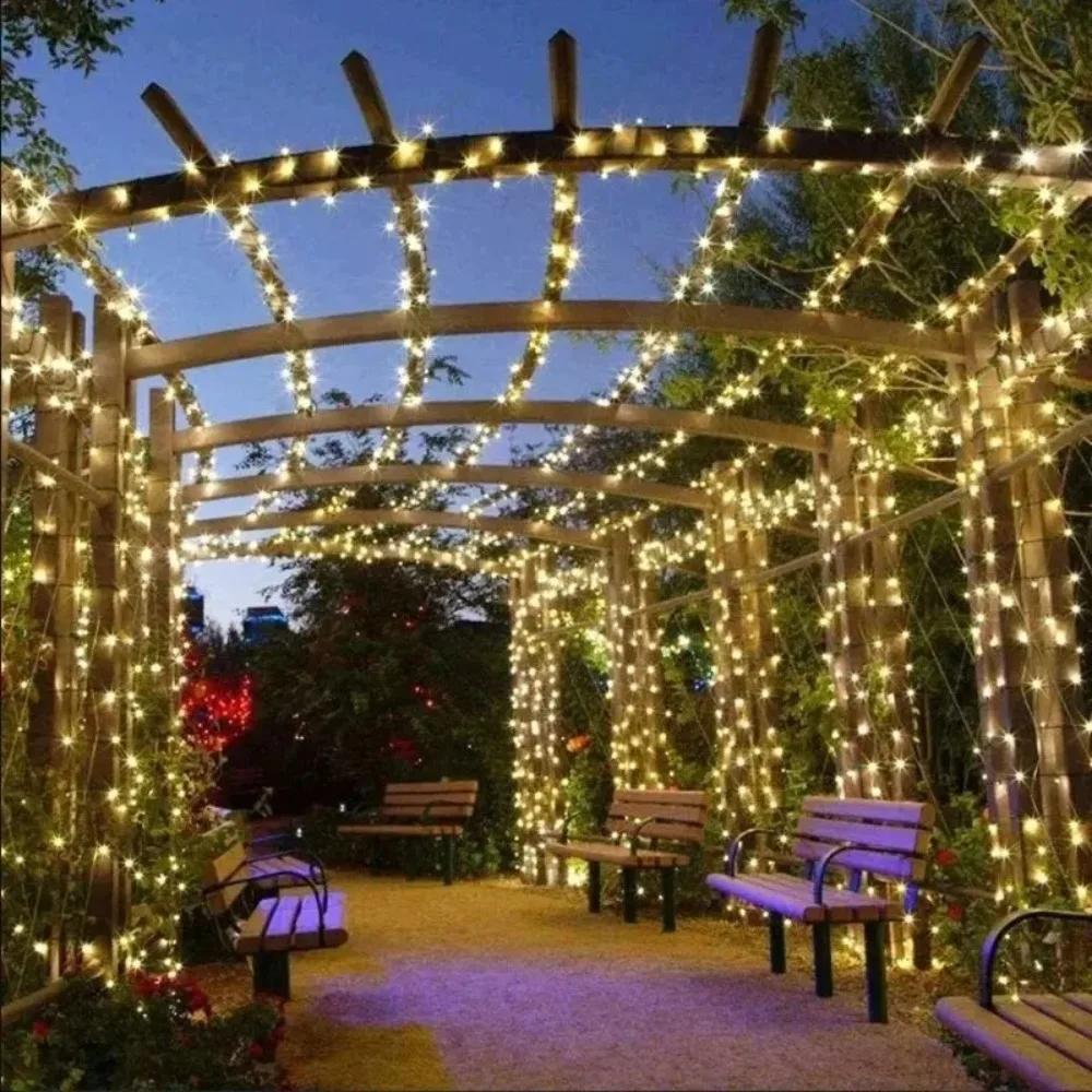 LED Outdoor Solar Courtyard Light Warm Purple Light Strip String Fairy Light Solar Light Waterproof Flower Wreath Decoration