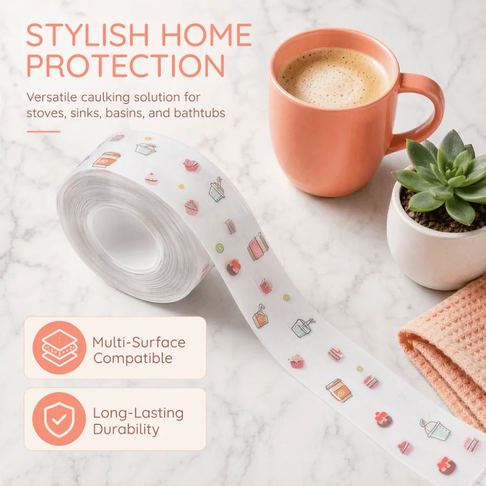 2pcs New Waterproof Caulk Tape Self Adhesive PVC Caulk Strip Caulk Sealing Tape Kitchen
