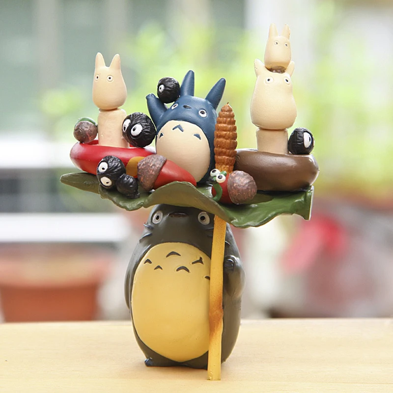 Anime Hayao Miyazaki Totoro serie Jenga muñeca Kawaii accesorios de decoración de escritorio lindo modelo de figura para niños juguetes regalos