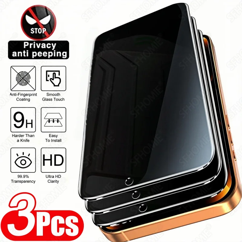 3er-Pack Anti-Spionage Displayschutzfolie für iPhone 11 12 13 14 15 16 17 Pro Max 14 15 16 Plus 16e 17 Air 17e – Blickschutzfolie aus gehärtetem Glas
