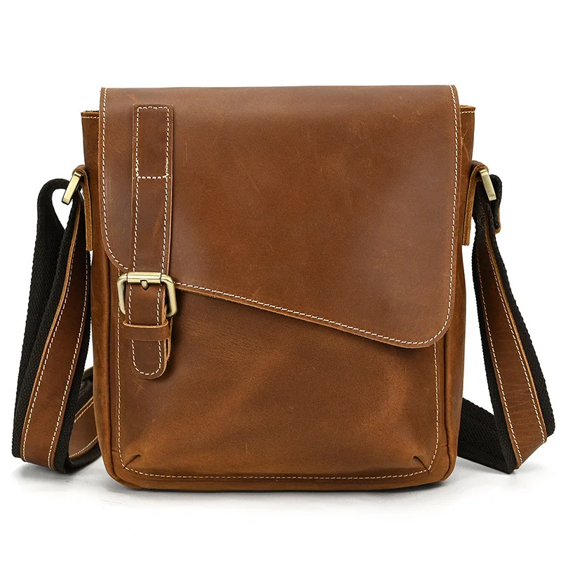 Vintage Leather Messenger Bag for Men & Women Full-Grain Cowhide Retro Shoulder Bag with Adjustable Strap Daily Crossbody Purse