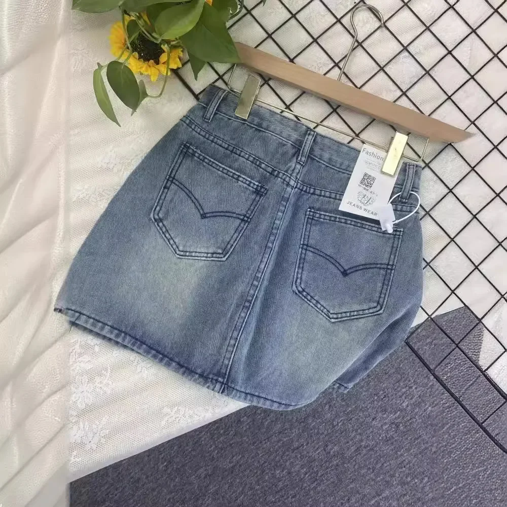 Pop 2024 New Style Vintage Sensibility High-Waisted Denim Skirt Niche Versatile A- Line Slimming Bodycon Mini Dress For Women