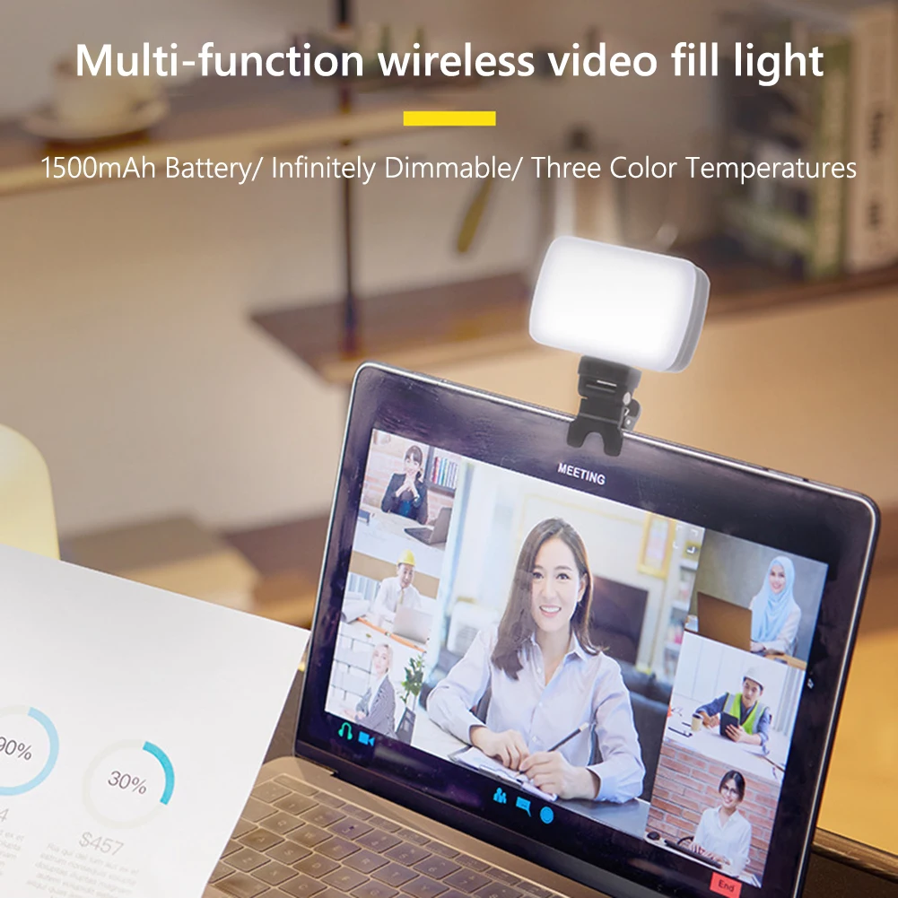 إضاءة مؤتمرات الفيديو 3000K-6500K LED بث الضوء مع مشبك ضوء كاميرا الكمبيوتر للبث المباشر/تسجيل الفيديو