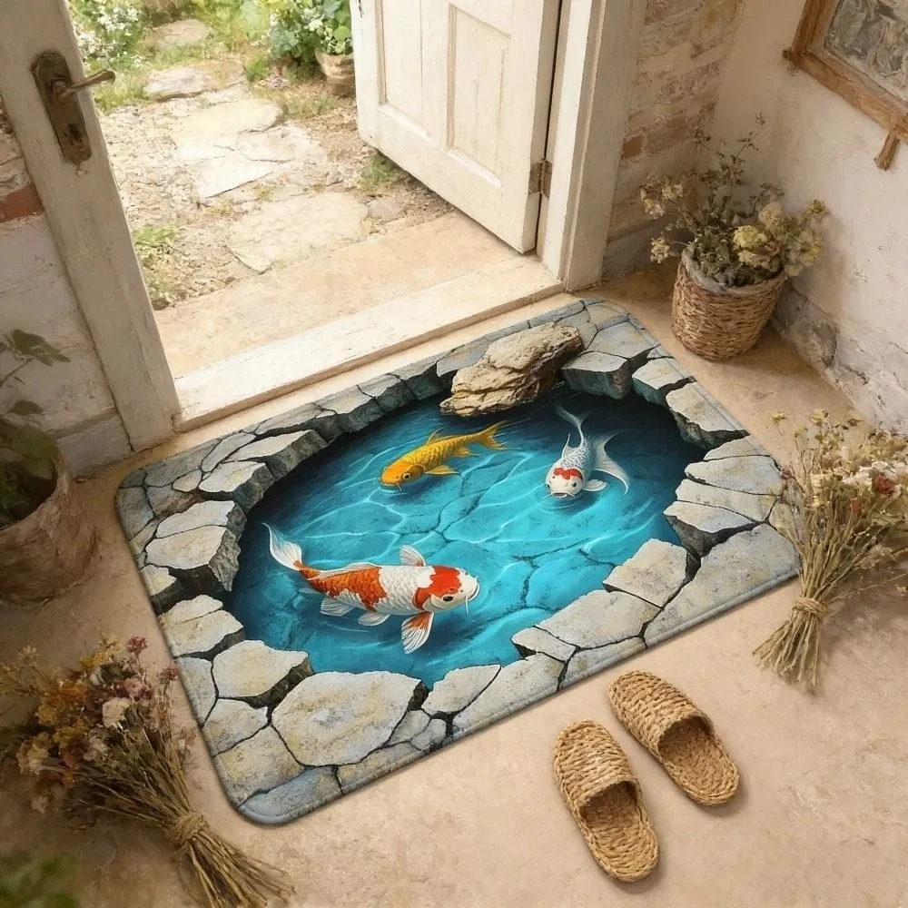 3D Flat Optical Illusion Doormat Water-absorbing Abrasion-resistant Bathroom Carpet Durable Non-slip Bedroom Door Rug Home Decor