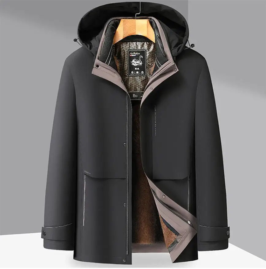 Top Grade Thermal Men's Parka Jacket Windbreaker Coats Winter Thickened Fleece Business Hooded Warm Parkas
