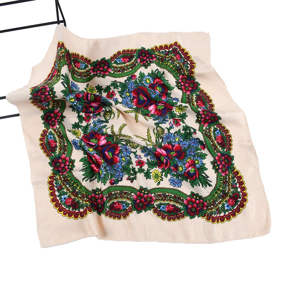 2023 New Russian Scarf Women\'s Luxury Printed Floral Shawls Ethnic Ukraine Style Head Wraps Square Handkerchief Babushka Scarves