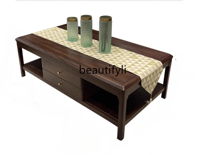 

Solid Wood Coffee Table Modern Minimalist Living Room Walnut Rectangular with Drawer Tea Table Small Apartment Home