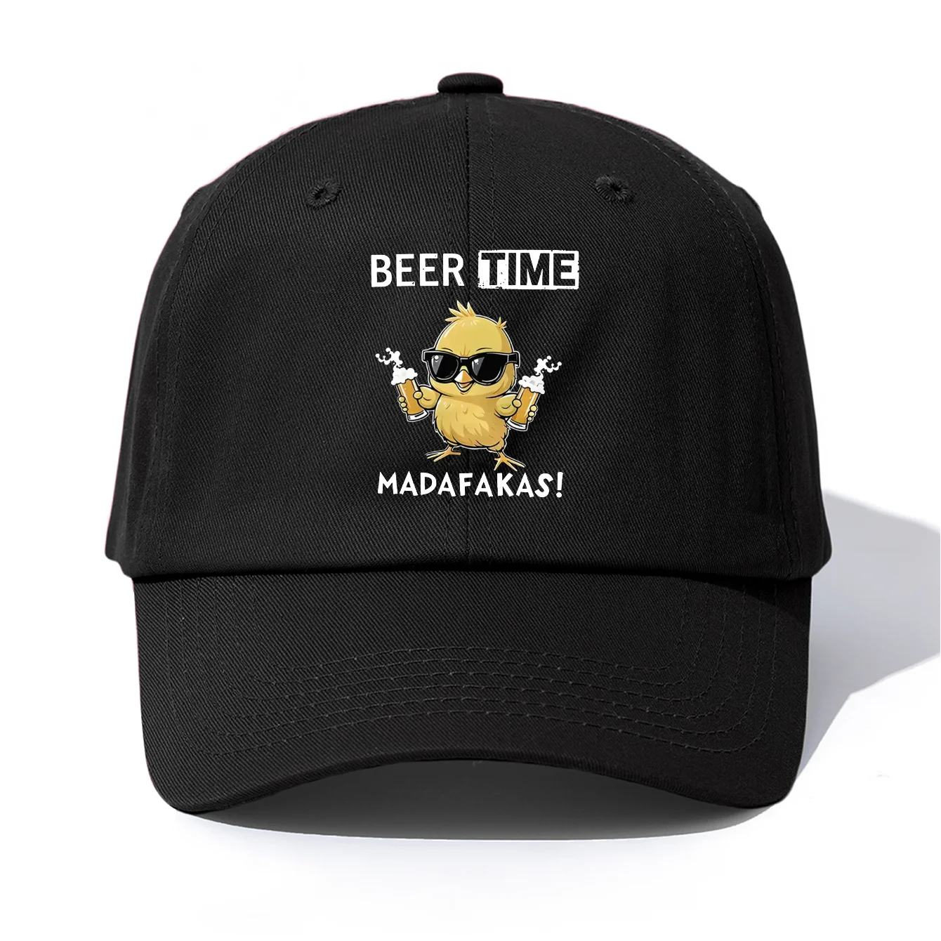 Czapka baseballowa z nadrukiem BEER TIME dla dorosłych, minimalistyczny styl retro, miękka, regulowana czapka typu dad hat, idealna na prezent
