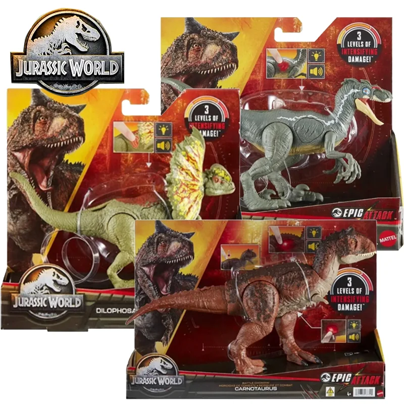 Mattel Jurassic world Epic Damage Series Dinosaur model   Velociraptor Dilophosaurus  Carnotaur Crash  Attack Ford Explorer us