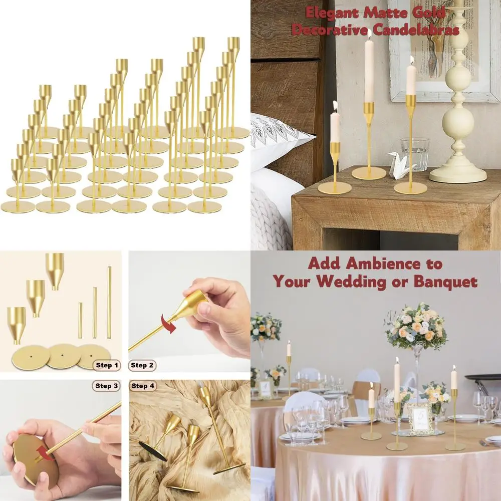 

Painted Gold Metal Candlesticks Bulk Set for 0.8 Inch Taper Candles - Decorative Candelabra Perfect for Weddings and Events