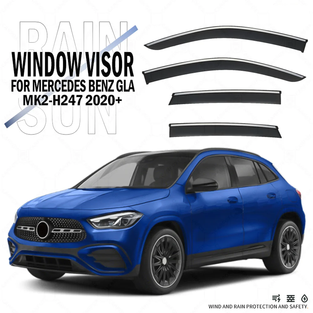 

Chrome Strips Rain Guards for Mercedes-Benz GLA H247 2020+ Window Visor Wind Deflectors Door Visor Vent Shades Ventvisor
