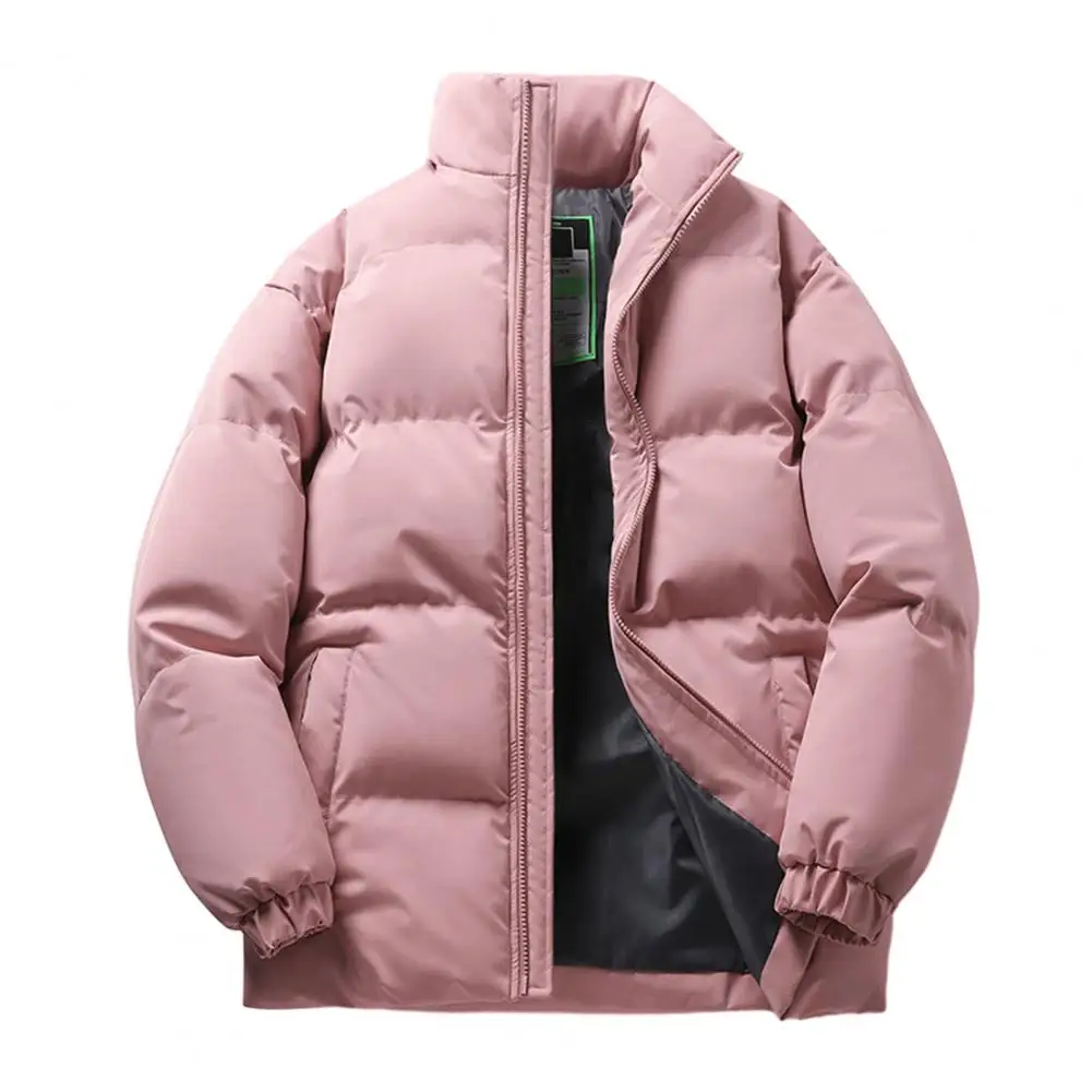 Thickened Cotton Coat Winter Cotton Coat with Stand Collar Zipper Closure Thick Padded Unisex Outdoor Jacket for Neck Protection