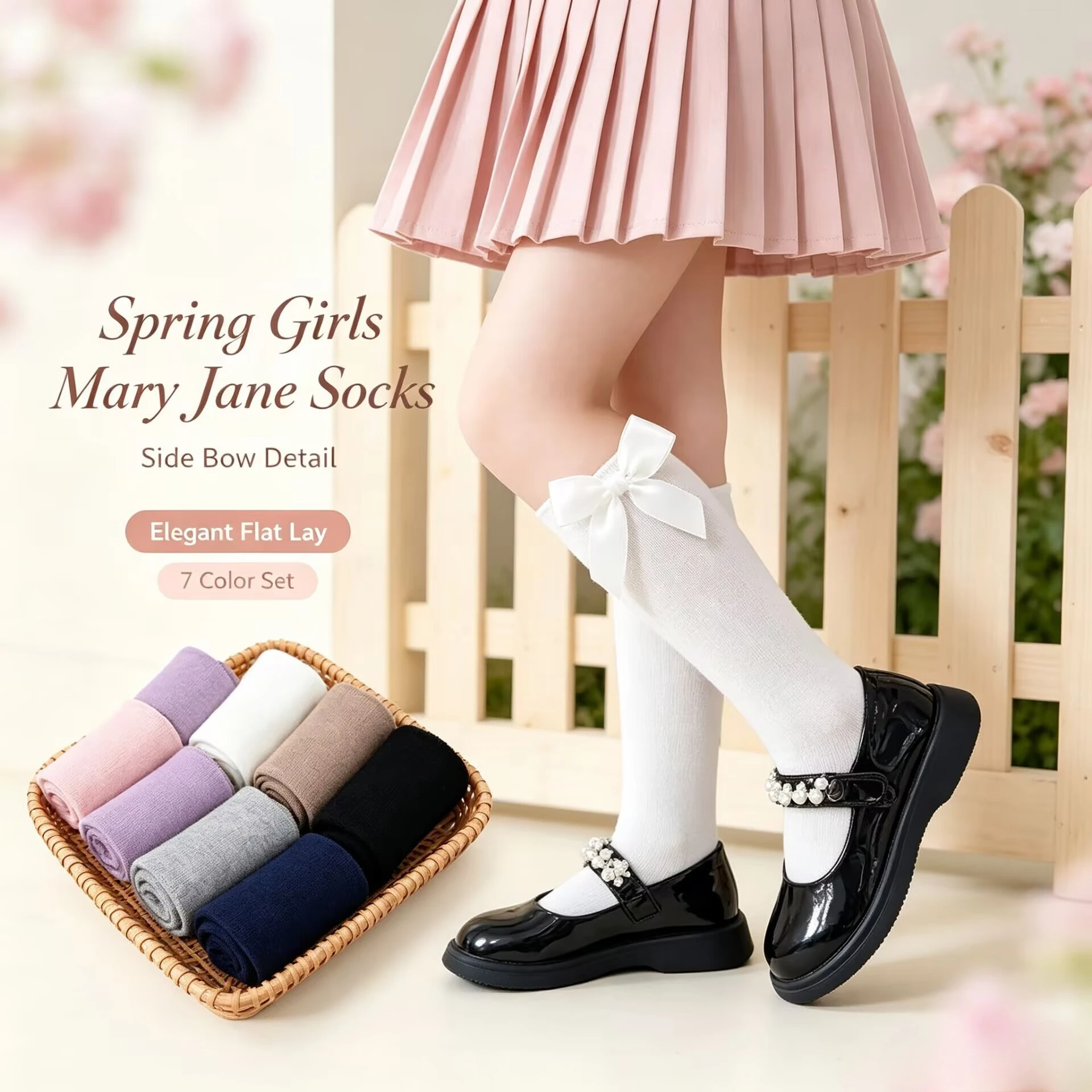 Teenage Girls Mid-calf School Socks Bow Korean Style Spring Children Knee High Slouch Socks Fashion Kids Stackable Tights