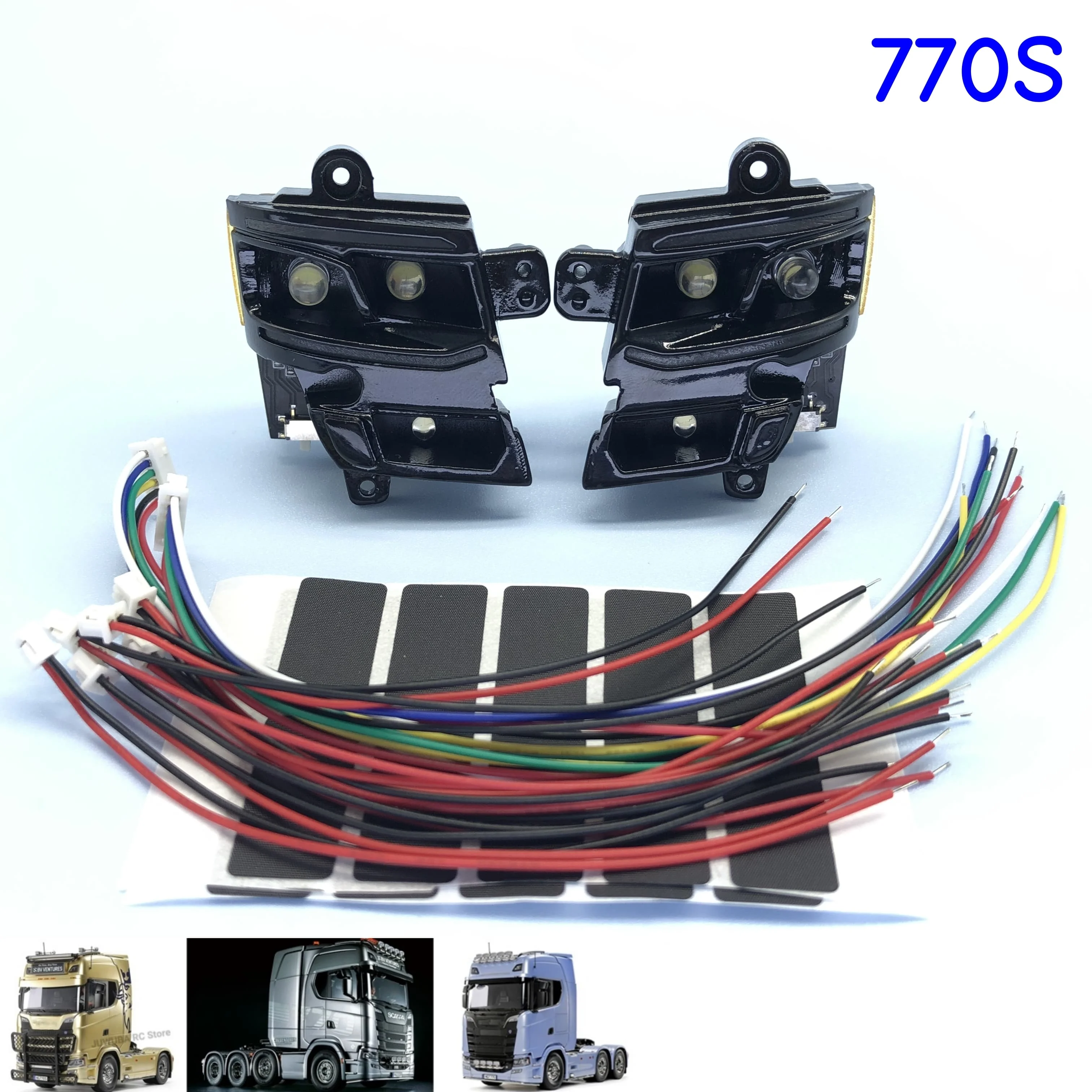 Faro de camión 770S RC, versión negra, faros para Tamiya SCANIA 770S Series 1/14 Rc Tactor, camión, remolque, piezas de semirremolque