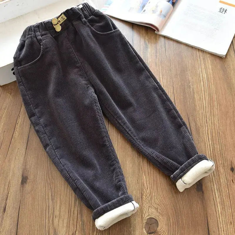 Autumn Winter Baby Girl Corduroy Pants 2024 Retro Casual Solid Trousers Thicken Warm Outdoor Wear Children\'s Pants 2 3 5 6 Years