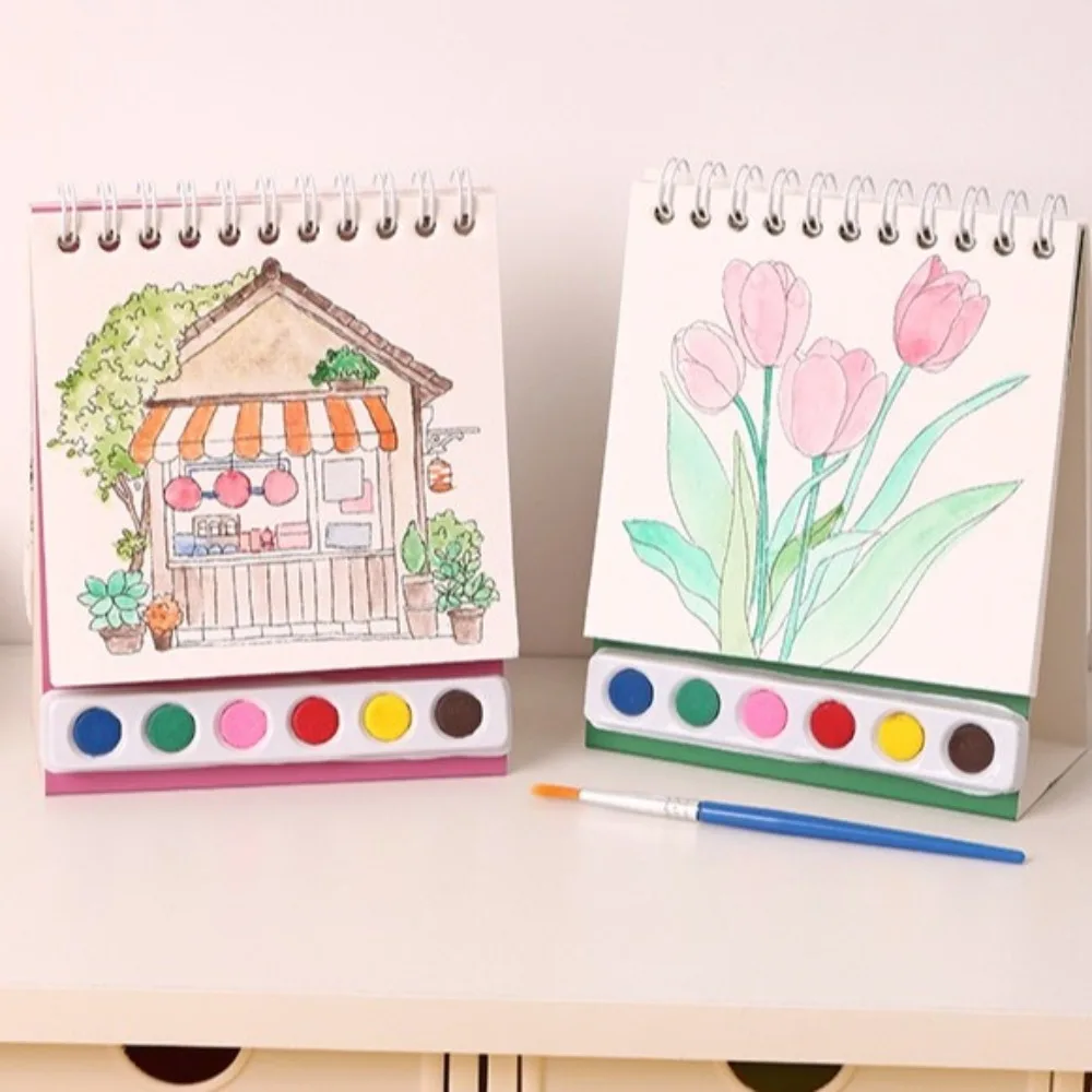 미니 하우스 색칠하기 책 20 페이지 6 색 그림 스케치 도서 안료 페인트 브러시 DIY 그림 책 유아