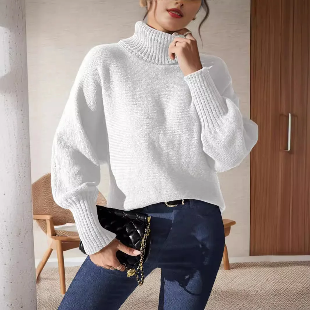 OMCHION Pull Femme 2024 Winter New Knitted Top Casual Solid Color Turtleneck Sweter Women Loose Casual Pullover Women