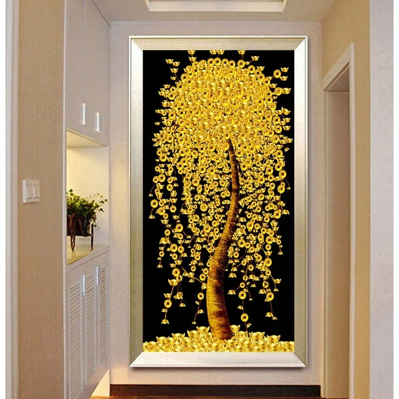 

DIY full Diamond Embroidery,Round Diamond Money tree landscape Living room decoration rhinestone beads Diamond painting