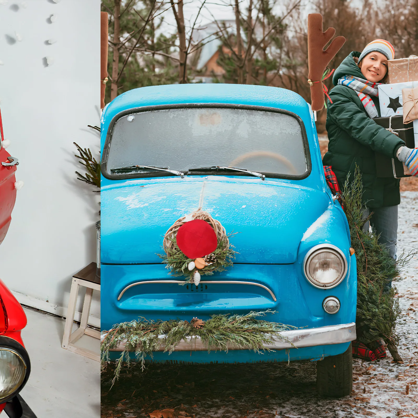 

1Set Reindeer Antler Car Decoration Premium Christmas Car Decor Auto Holiday Accessories Bells Ribbons Festive Exterior