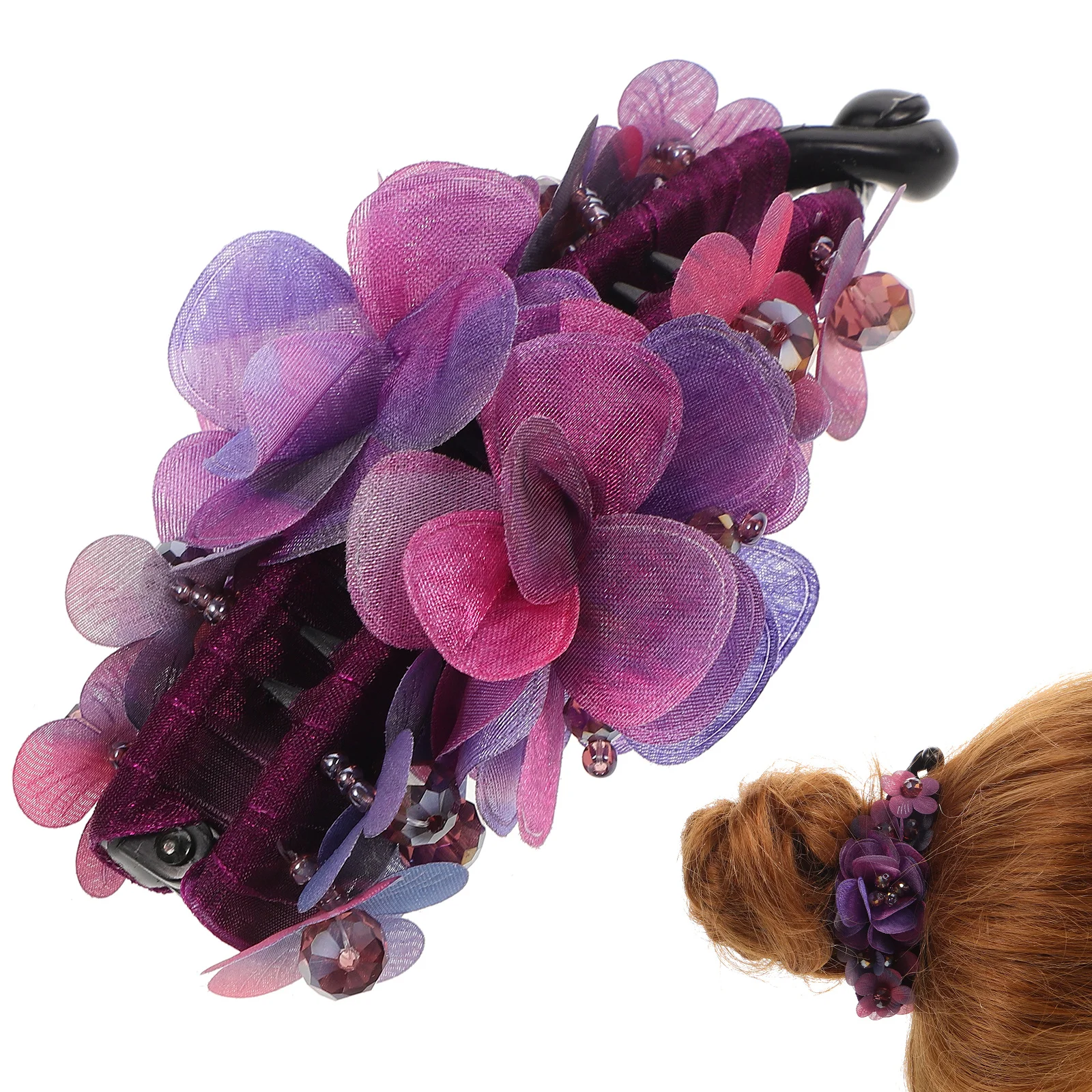 

1 шт., фиолетовый зажим с цветком, смоляный коготь-банан для длинных волос, прическа, держатель для хвоста, женский прочный аксессуар для волос с застежкой