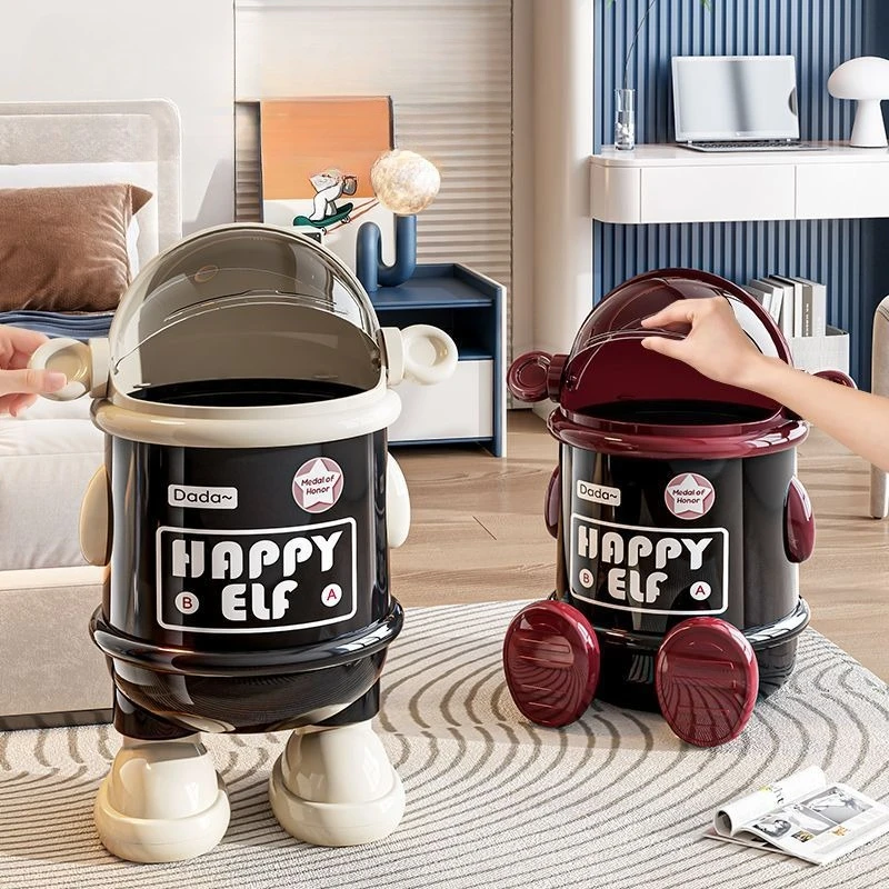 

Cute Cartoon Flip Lid Trash Can Large Capacity Dustproof Covered Bin Kitchen Bathroom Living Room Office Basurero De Cocina